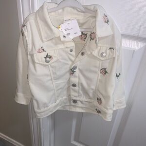 Girls' White Floral Embroidered Jacket - Kids Jackets & Coats